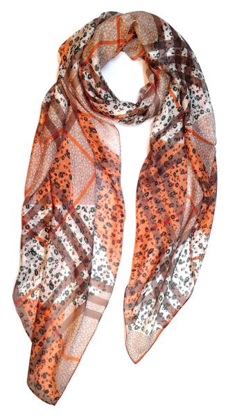 Scarf 100% Silk Paj Braun Coffee White